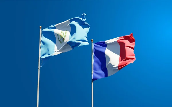 Belle Bandiere Nazionali Stato Del Guatemala Della Francia Insieme Sullo — Foto Stock