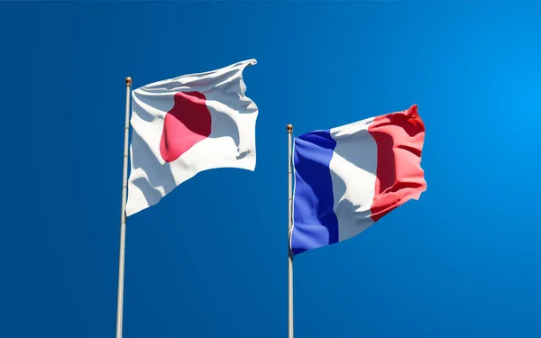 Beautiful National State Flags Japan France Together Sky Background Artwork — Stock Photo, Image