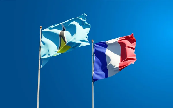 Гарні Національні Прапори Сент Люсії Франції Разом Небосхилі Артхаус — стокове фото