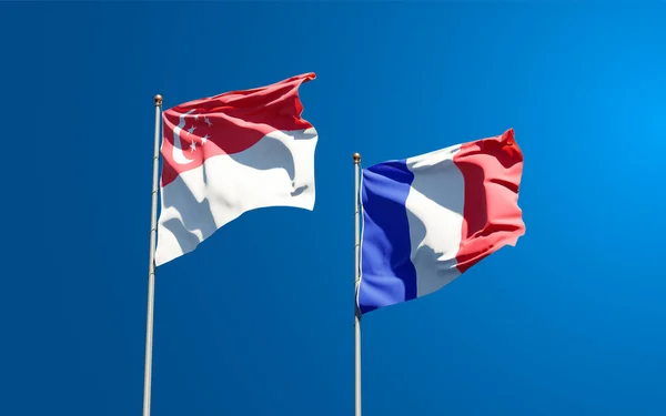 Gyönyörű Nemzeti Zászlók Szingapúr Franciaország Együtt Hátterében Művészeti Koncepció — Stock Fotó