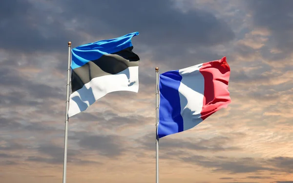 Beautiful National State Flags Estonia France Together Sky Background Artwork — Stock Photo, Image