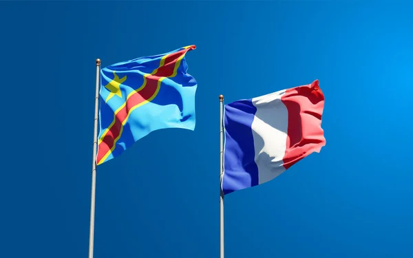 Гарні Національні Прапори Демократичної Республіки Конго Франції Разом Небосхилі Артхаус — стокове фото