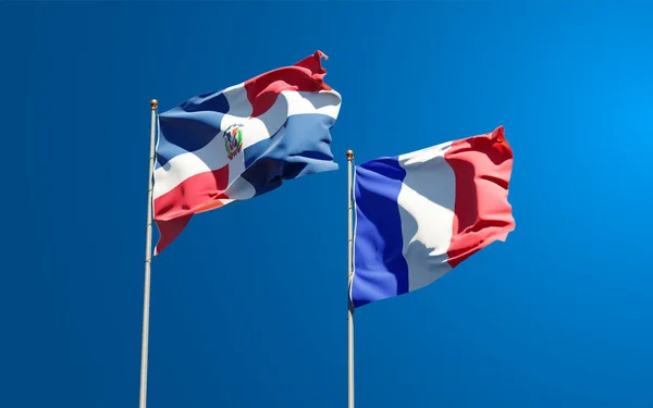 Belle Bandiere Stato Nazionali Della Repubblica Dominicana Della Francia Insieme — Foto Stock