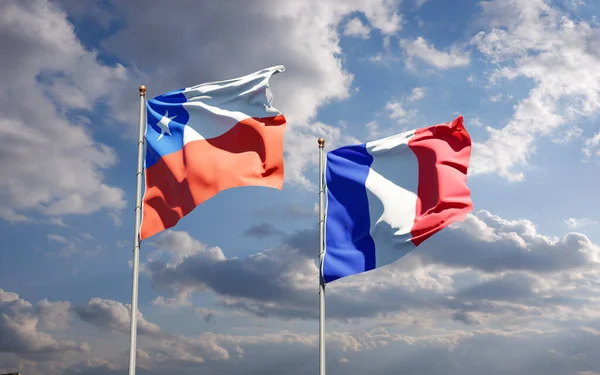 Hermosas Banderas Estatales Nacionales Chile Francia Juntas Fondo Del Cielo —  Fotos de Stock