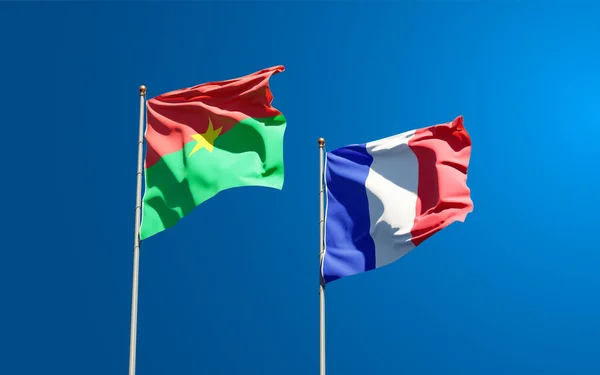 Прекрасні Національні Державні Прапори Буркіна Фасо Франції Разом Тлі Неба — стокове фото