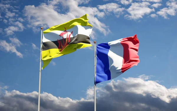 Прекрасні Державні Прапори Брунею Франції Разом Небосхилі Артхаус — стокове фото
