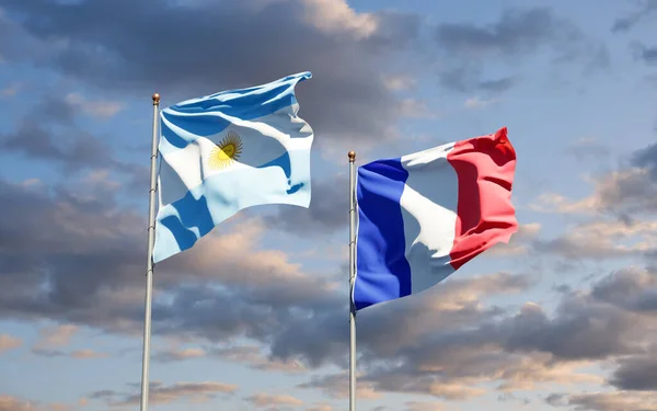 Гарні Національні Прапори Аргентини Франції Разом Небосхилі Артхаус — стокове фото