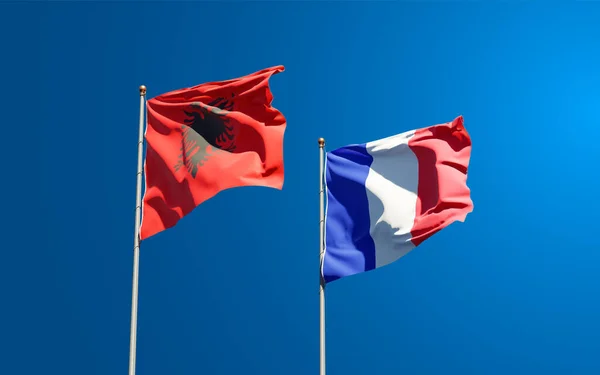 Гарні Національні Прапори Франції Албанії Разом Небосхилі Артхаус — стокове фото