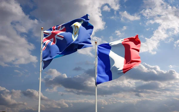 Тлі Неба Являються Чудові Державні Прапори Франції Ангільї Артхаус — стокове фото