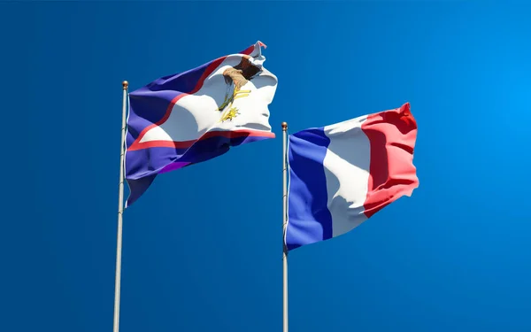 Belle Bandiere Nazionali Stato Della Francia Samoa Americane Insieme Sullo — Foto Stock