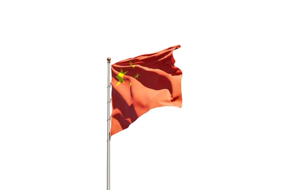 Bela Bandeira Nacional Estado China Fundo Branco Isolado Close Bandeira — Fotografia de Stock
