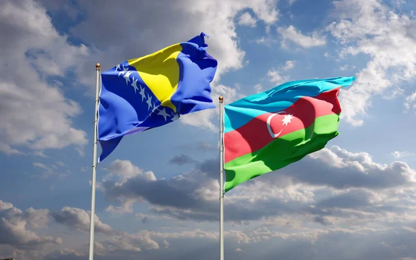 Beaux Drapeaux Nationaux Azerbaïdjan Bosnie Herzégovine Ensemble Fond Ciel Concept — Photo