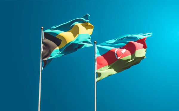 Lindas Bandeiras Estatais Nacionais Azerbaijão Bahamas Juntas Fundo Céu Conceito — Fotografia de Stock