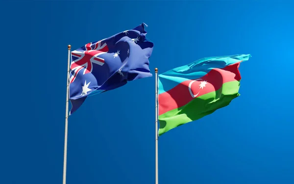 Hermosas Banderas Estatales Nacionales Azerbaiyán Australia Juntas Fondo Del Cielo — Foto de Stock
