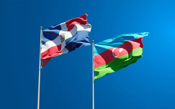 Gökyüzü Arka Planında Azerbaycan Dominik Cumhuriyeti Nin Güzel Ulusal Bayrakları — Stok fotoğraf