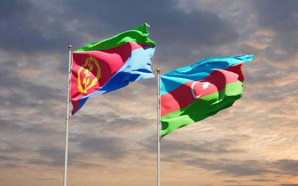 Prachtige Nationale Staatsvlaggen Van Azerbeidzjan Eritrea Samen Achtergrond Kunstwerkconcept — Stockfoto