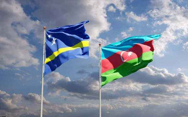 Belle Bandiere Nazionali Stato Azerbaigian Curacao Insieme Sullo Sfondo Del — Foto Stock