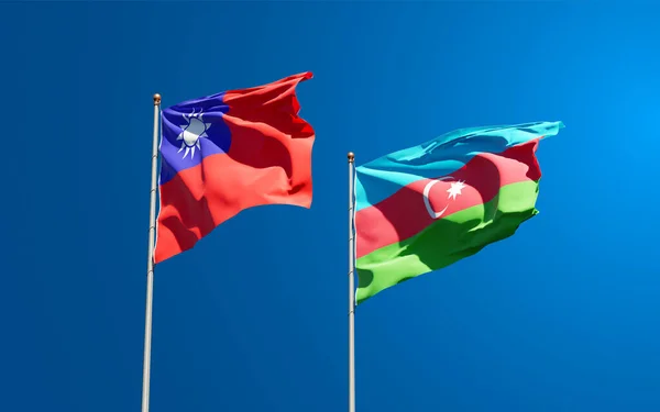 Krásné Národní Státní Vlajky Ázerbájdžánu Tchaj Wanu Společně Pozadí Oblohy — Stock fotografie