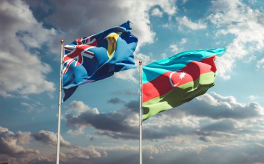 Beautiful national state flags of Turks and Caicos Islands and Azerbaijan together at the sky background. 3D artwork concept. clipart