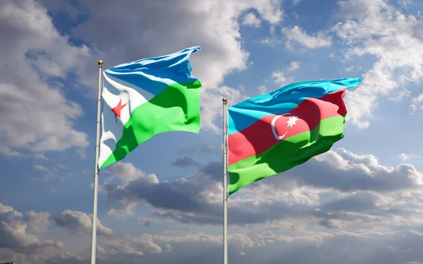 Beaux Drapeaux Nationaux Etat Djibouti Azerbaïdjan Ensemble Fond Ciel Concept — Photo