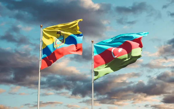 Belas Bandeiras Estatais Nacionais Equador Azerbaijão Juntas Fundo Céu Conceito — Fotografia de Stock