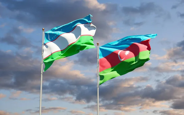 Gyönyörű Nemzeti Zászlók Üzbegisztán Azerbajdzsán Együtt Hátterében Művészeti Koncepció — Stock Fotó