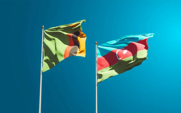 Prachtige Nationale Staatsvlaggen Van Zambia Azerbeidzjan Samen Achtergrond Kunstwerkconcept — Stockfoto