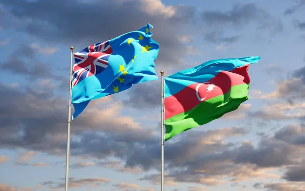 Piękne Flagi Państwowe Tuvalu Azerbejdżanu Razem Tle Nieba Koncepcja Grafiki — Zdjęcie stockowe