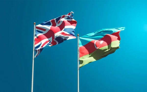 Belas Bandeiras Estatais Nacionais Reino Unido Azerbaijão Juntas Fundo Céu — Fotografia de Stock