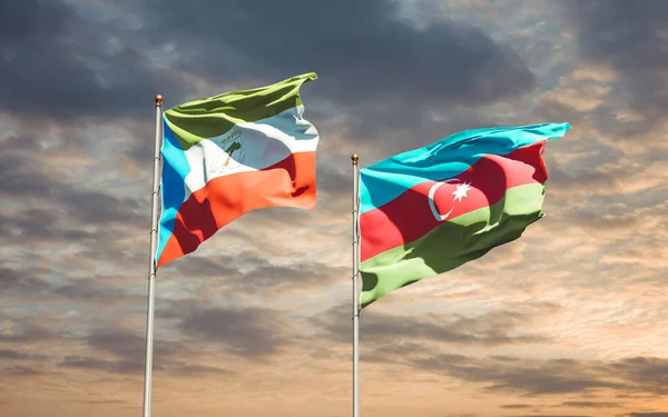 Gyönyörű Nemzeti Zászlók Azerbajdzsán Egyenlítői Guinea Együtt Hátterében Művészeti Koncepció — Stock Fotó