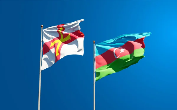 Gyönyörű Nemzeti Zászlók Guernsey Azerbajdzsán Együtt Hátterében Művészeti Koncepció — Stock Fotó