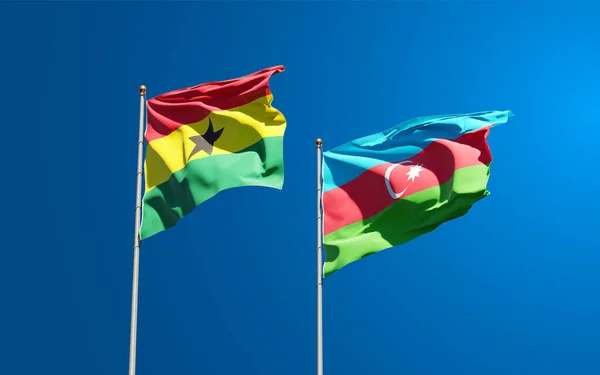 空を背景にガーナとアゼルバイジャンの美しい国旗が一緒に 3Dアートワークコンセプト — ストック写真