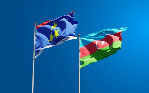 아름다운 국가의 국기들이 하늘을 배경으로 보디나와 아제르바이잔의 국기들 입니다 — 스톡 사진