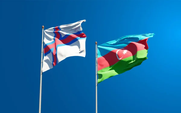 Beaux Drapeaux Nationaux Des Îles Féroé Azerbaïdjan Ensemble Fond Ciel — Photo