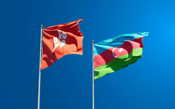 Gyönyörű Nemzeti Zászlók Hong Kong Azerbajdzsán Együtt Hátterében Művészeti Koncepció — Stock Fotó