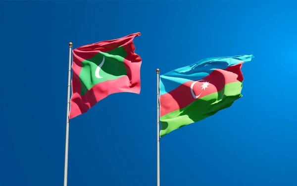 Gyönyörű Nemzeti Zászlók Maldív Szigetek Azerbajdzsán Együtt Hátterében Művészeti Koncepció — Stock Fotó