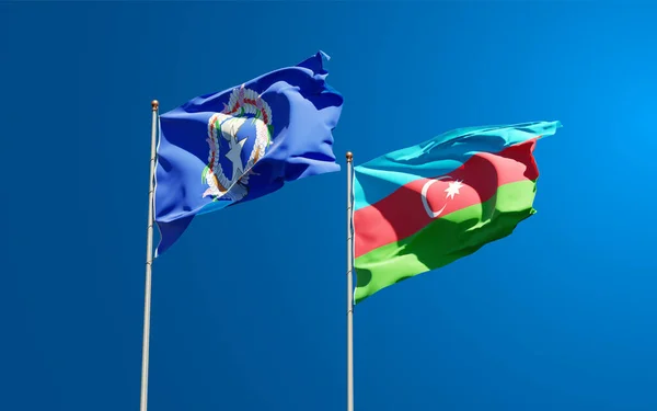 Beaux Drapeaux Nationaux Des Îles Mariannes Nord Azerbaïdjan Ensemble Fond — Photo
