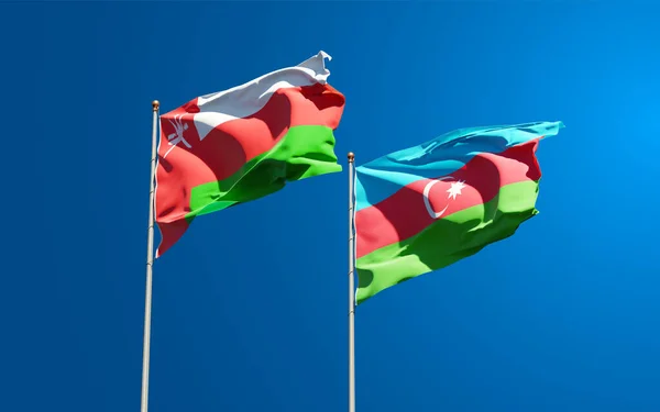 Beaux Drapeaux Nationaux Etat Oman Azerbaïdjan Ensemble Fond Ciel Concept — Photo