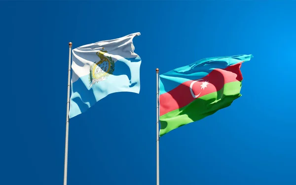 Gyönyörű Nemzeti Zászlók San Marino Azerbajdzsán Együtt Hátterében Művészeti Koncepció — Stock Fotó