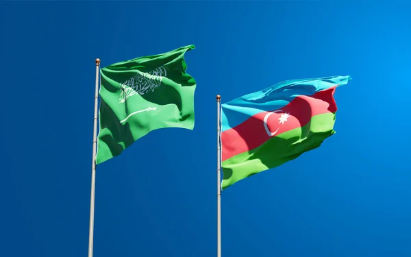 Gökyüzünde Suudi Arabistan Azerbaycan Güzel Ulusal Bayrakları Birlikte Görülüyor Sanat — Stok fotoğraf
