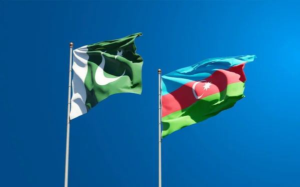 Beaux Drapeaux Nationaux Pakistan Azerbaïdjan Ensemble Fond Ciel Concept Illustration — Photo