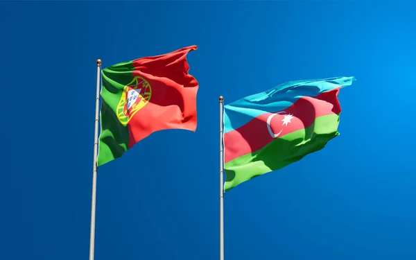 Portugália Azerbajdzsán Gyönyörű Nemzeti Zászlói Együtt Hátterében Művészeti Koncepció — Stock Fotó