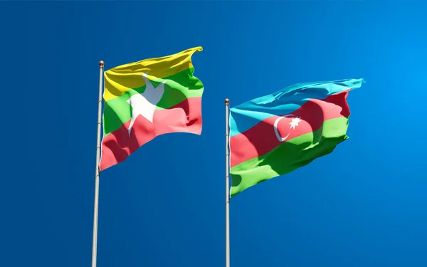 Gyönyörű Nemzeti Zászlók Mianmar Azerbajdzsán Együtt Hátterében Művészeti Koncepció — Stock Fotó