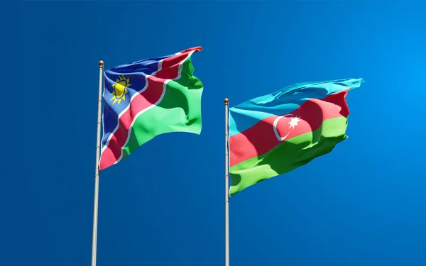 Gökyüzü Arka Planında Namibya Azerbaycan Güzel Ulusal Bayrakları Birlikte Sanat — Stok fotoğraf