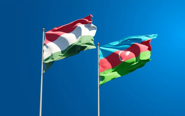 Beautiful National State Flags Hungary Azerbaijan Together Sky Background Artwork — Stock Photo, Image