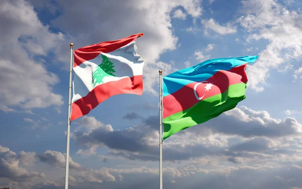Hermosas Banderas Nacionales Líbano Azerbaiyán Juntas Fondo Del Cielo Concepto — Foto de Stock