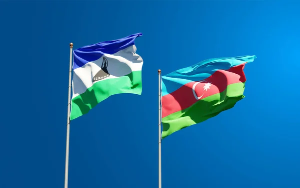 Beaux Drapeaux Nationaux Lesotho Azerbaïdjan Ensemble Fond Ciel Concept Illustration — Photo