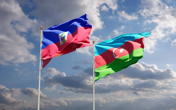 Beaux Drapeaux État Nationaux Haïti Azerbaïdjan Ensemble Fond Ciel Concept — Photo