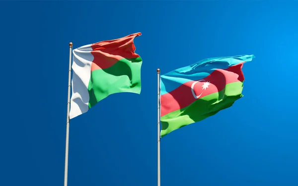 Beaux Drapeaux Nationaux Madagascar Azerbaïdjan Ensemble Fond Ciel Concept Illustration — Photo