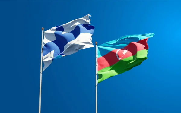 Beautiful National State Flags Finland Azerbaijan Together Sky Background Artwork — Stock Photo, Image